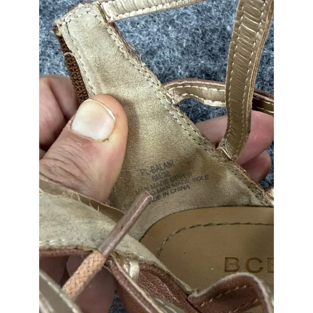 BCBGMAXAZRIA Gladiator Lace-Up Sandals Women Size 6 Back Zip Flat Brown A4